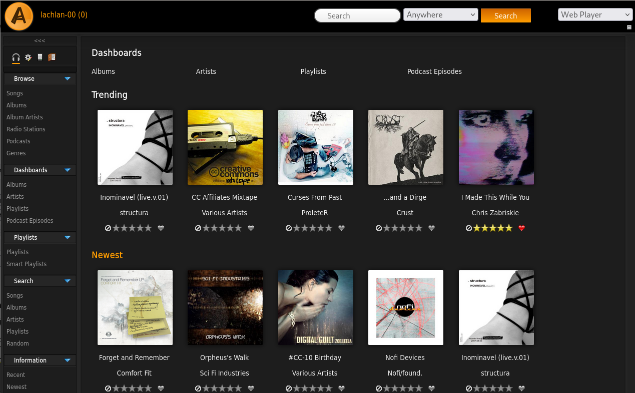 Ampache web dashboard