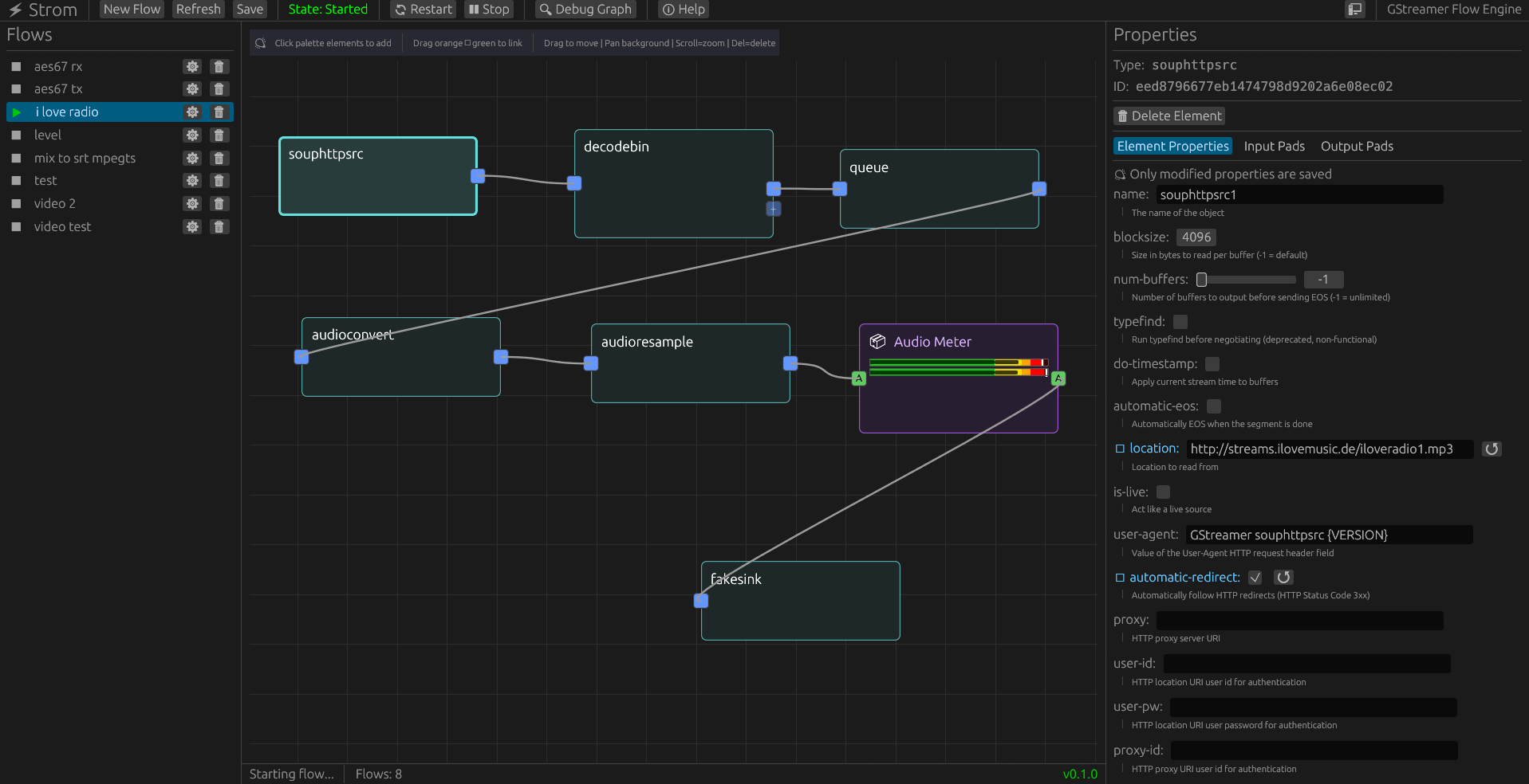 Strom visual node editor: a live compositing flow