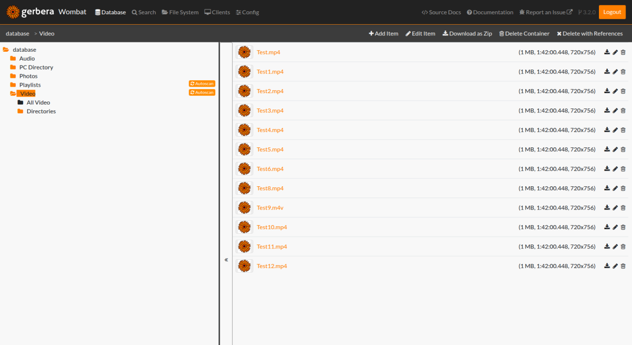 Gerbera web UI