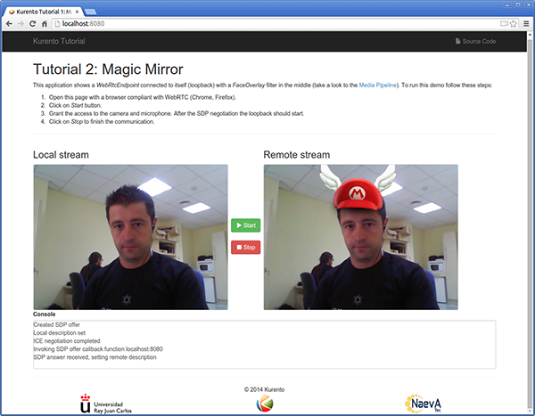 Kurento application UI (magic-mirror tutorial)