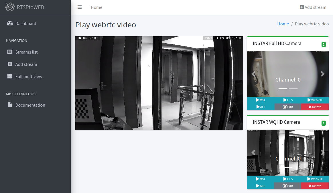 RTSPtoWeb web interface