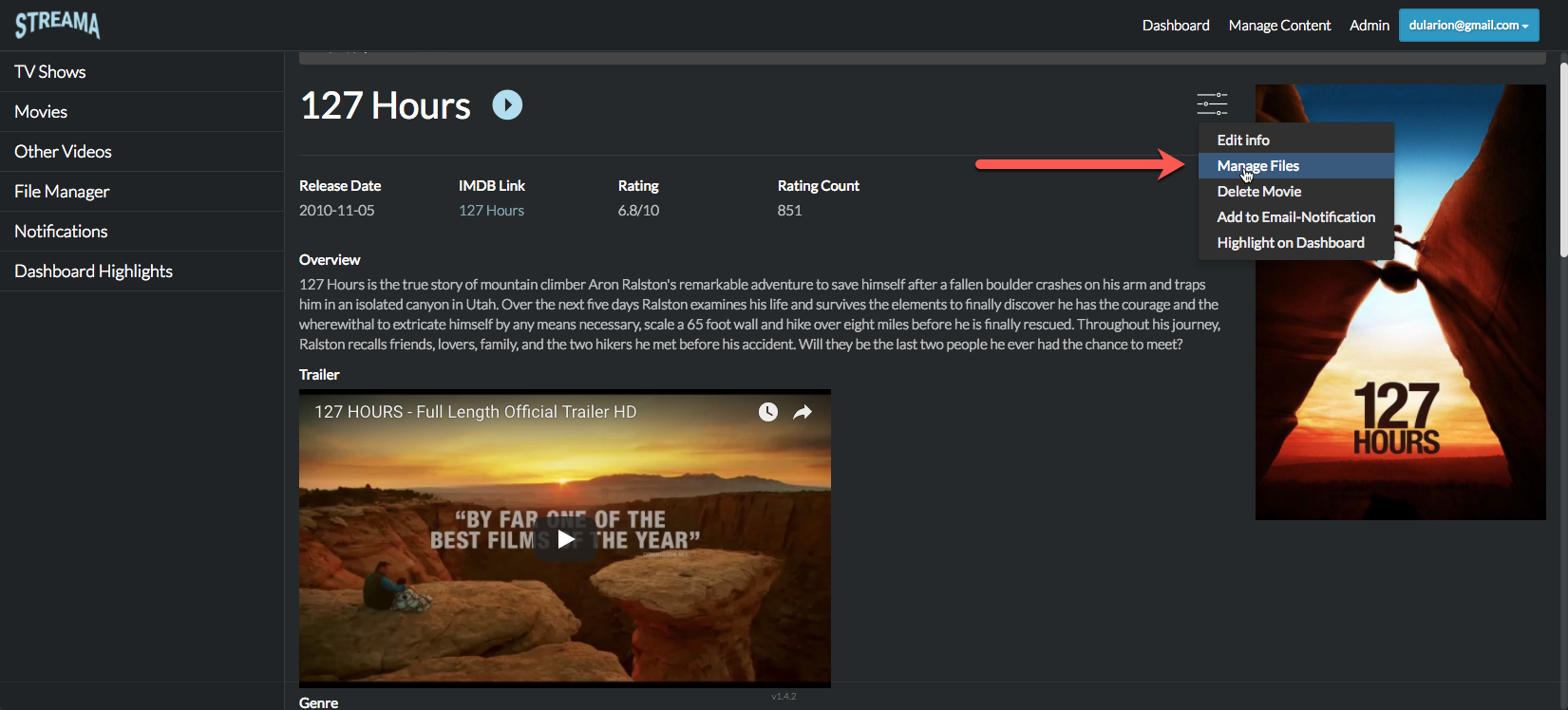 Streama web player UI