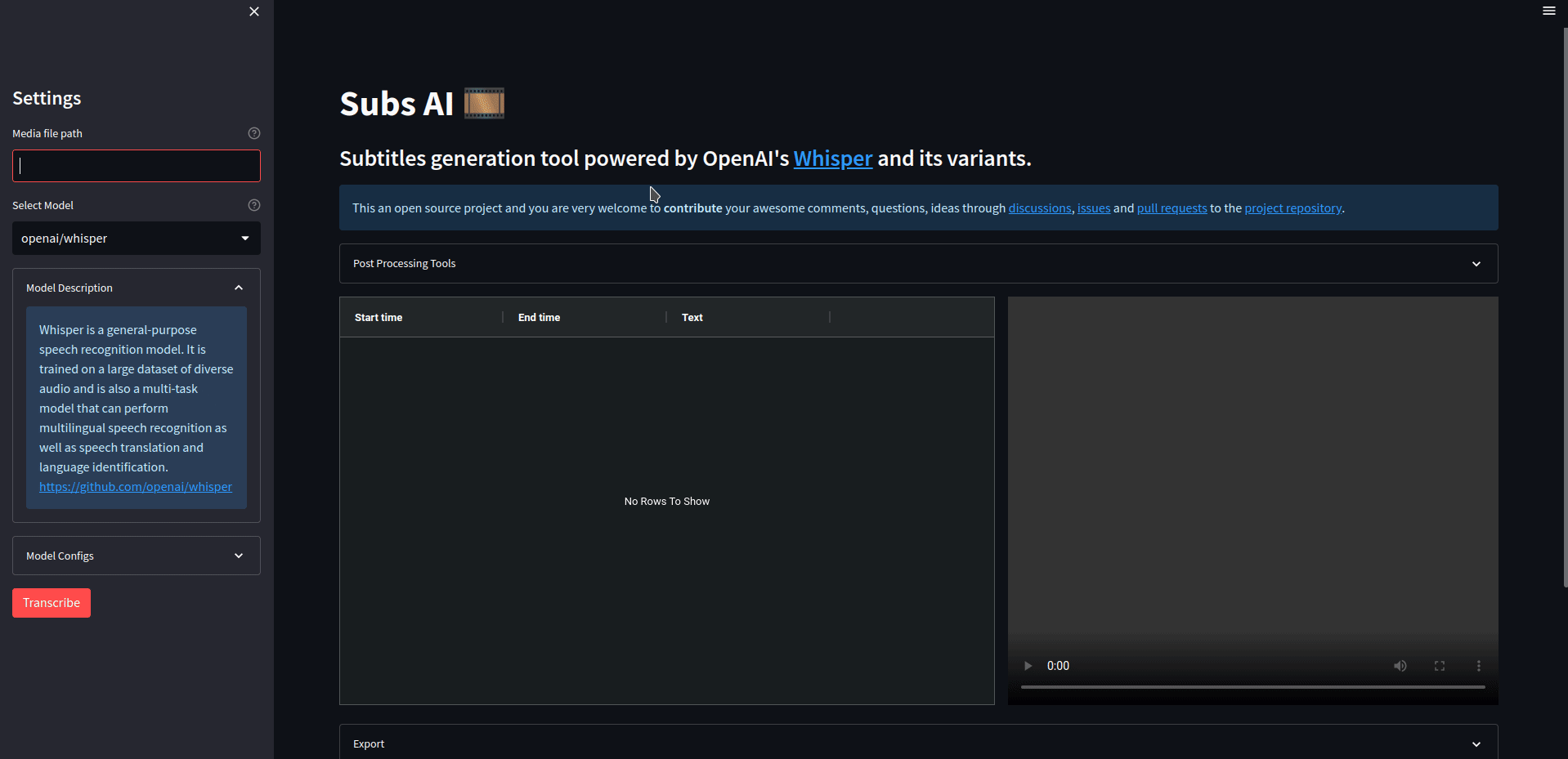 SubsAI Streamlit web UI