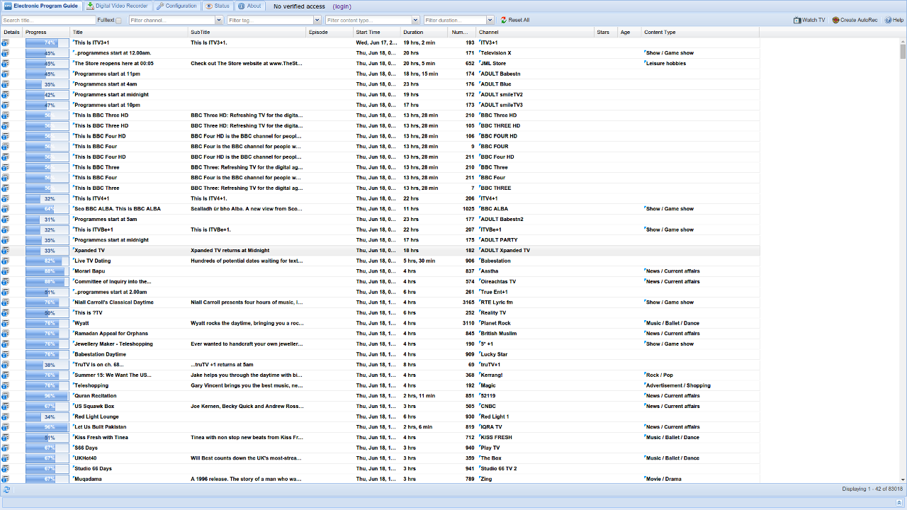 Tvheadend web admin UI