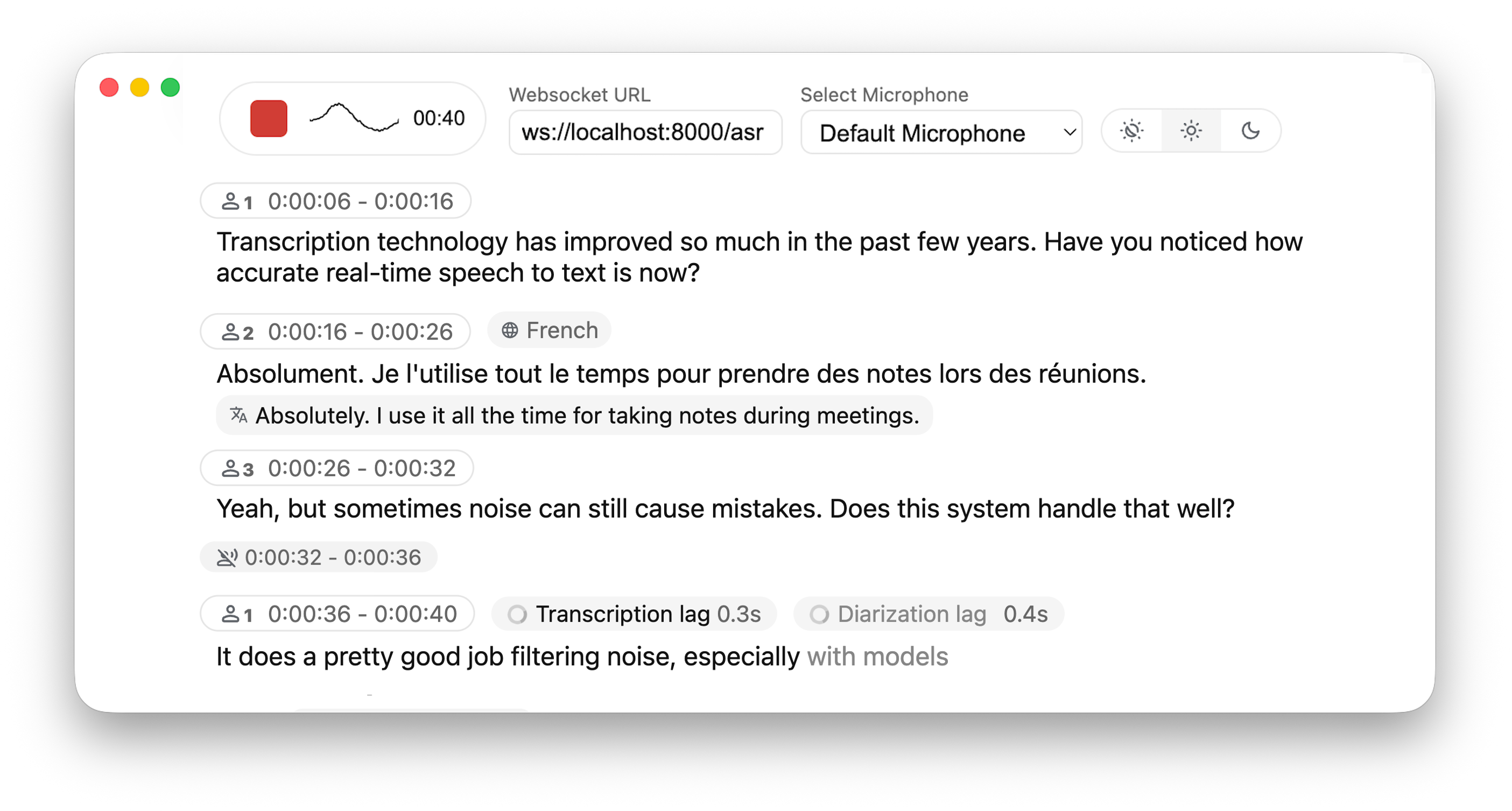 WhisperLiveKit live transcription demo page